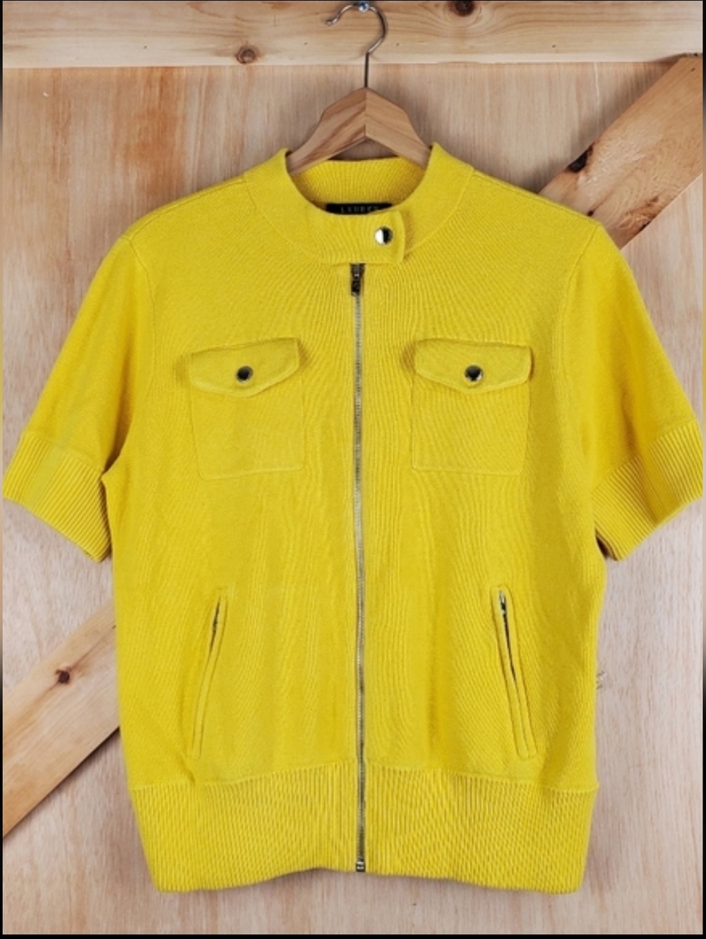 LAUREN RALPH LAUREN Marigold Yellow Zip Front Sweater Top NWT Size L